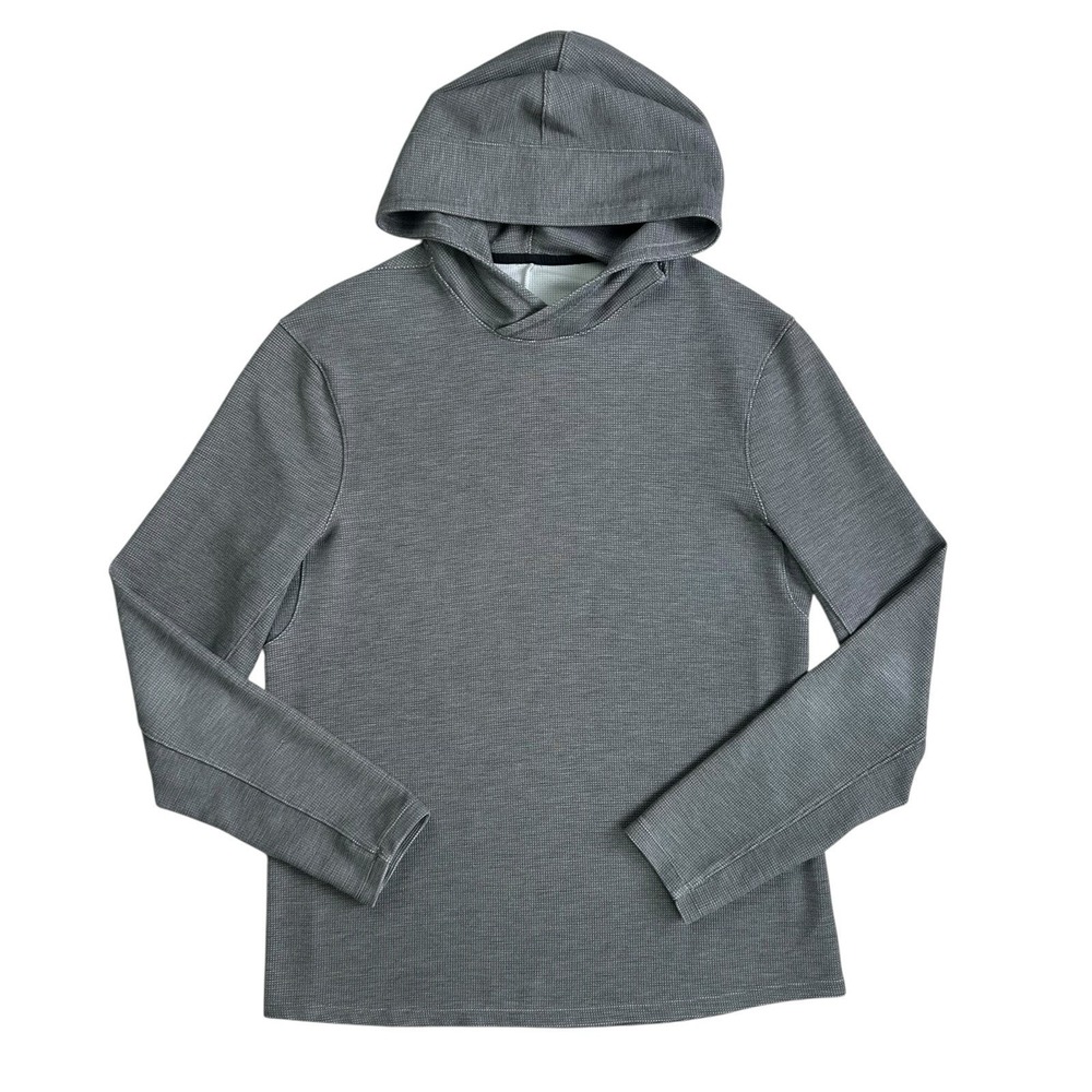 Lululemon Men M Hoodie Shift Stitch Pullover Gull Gray Waffle Knit Sweatshirt